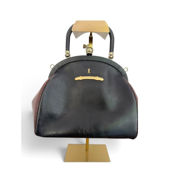 Roberta di Camerino Handbags - Roberta di Camerino Vintage 1960s Leather Frame Doctor Bag Black Brown Italy 356